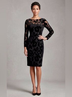 Vintage 60s Anne Fogarty for Lord & Taylor Black Floral Velvet Burnout Dress